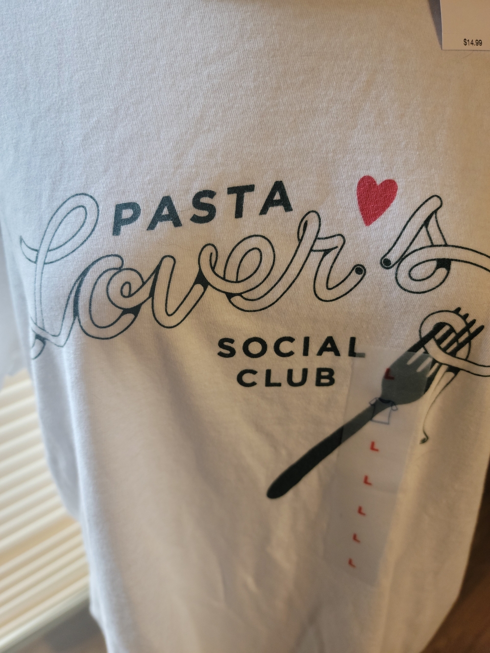 Old Navy White And Green 'Pasta Lover Social Club' Graphic Tee with Red Heart